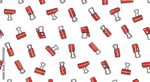 Seamless Pattern of Red Alligator Clips on White Background
