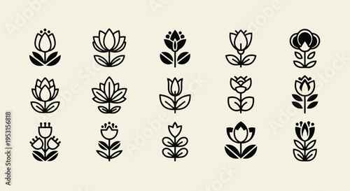 Elegant black and white floral patterns in a symmetrical grid arrangement