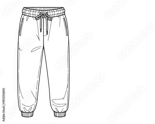 Simple Line Drawing of Green Sweatpants with Drawstring and Pockets
