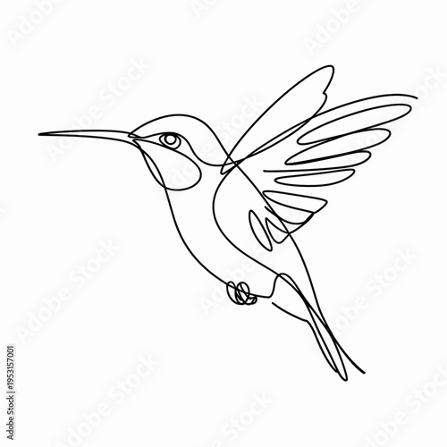 A one-line drawing of a hummingbird captures its essence with simplicity