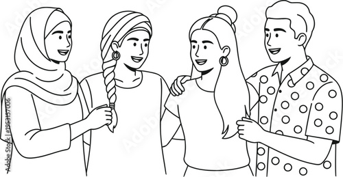 Group of friends engaged in a lively conversation with technology