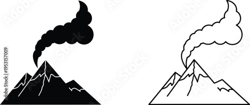 Volcano Eruption Icon Set Solid and Outline Design Vector