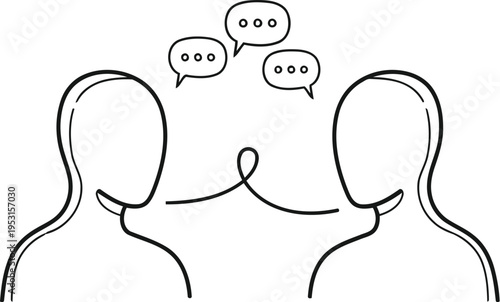 Two abstract figures engaged in a silent conversation with thought bubbles.