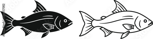 Black and White Fish Icon Set Vector