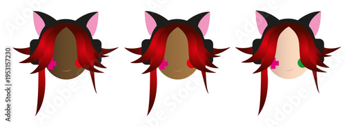 Set of Diverse Female Gamer Avatars with Cat Ear Headphones and Colorful Hair Vector Illustration