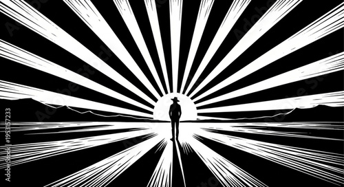 Silhouette of a person walking forward.