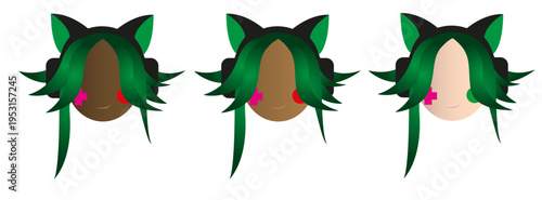 Set of Diverse Female Gamer Avatars with Cat Ear Headphones and Colorful Hair Vector Illustration