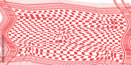 Classical keffiyeh vector pattern. Traditional Middle Eastern headdress. Arabic cotton scarf with houndstooth print and geometric motifs.