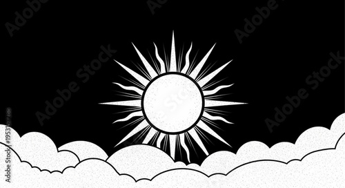 Sun with rays shining brightly outside.