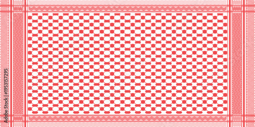 Classical keffiyeh vector pattern. Traditional Middle Eastern headdress. Arabic cotton scarf with houndstooth print and geometric motifs.