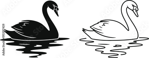 Black and White Swan Vector Logo Icon Set Vector
