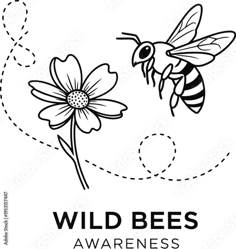Illustration of wild bees and flowers highlighting their ecological importance