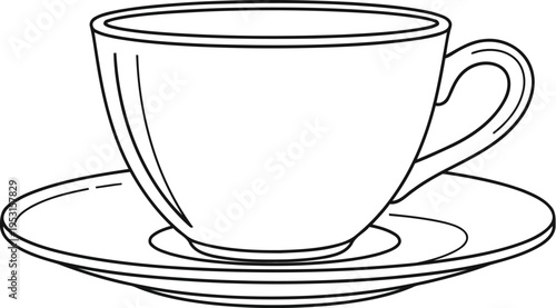 Elegant white ceramic cup with saucer resting on a table surface