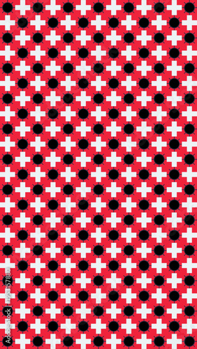 Geometric Pattern with Crosses and Dots on Red Background