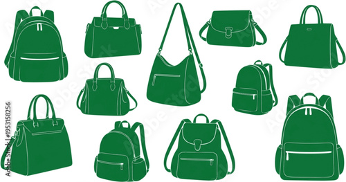 Collection of Green Silhouette Handbags and Backpacks
