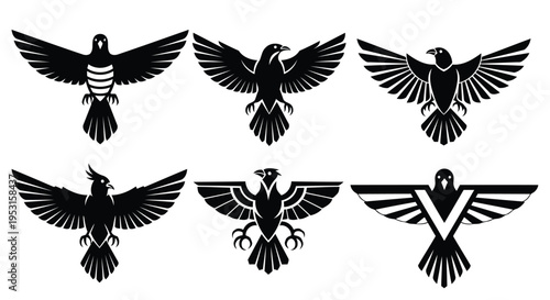 Historical and mythical depictions of majestic black birds in flight