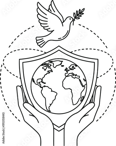 Hands cradling the earth with a bird symbolizing freedom and global unity