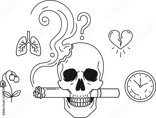 Mysterious skull adorned with whimsical and symbolic decorative elements