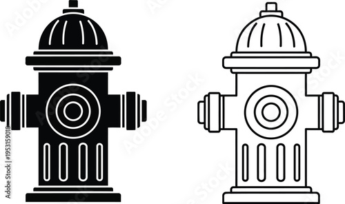 Fire Hydrant Icon Set Solid and Outline Vector Vector