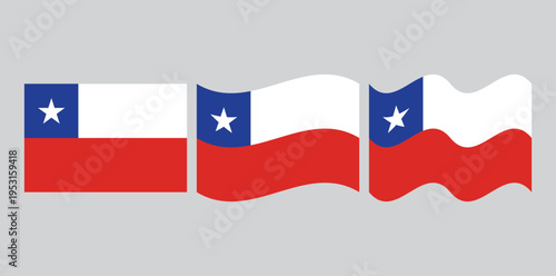 collection of three waving Chile national flags with single star design for patriotic South American themes