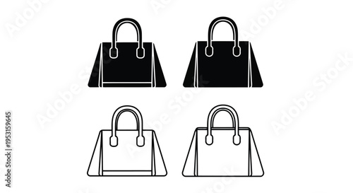 Four stylish handbags in contrasting designs and colors displayed side by side.