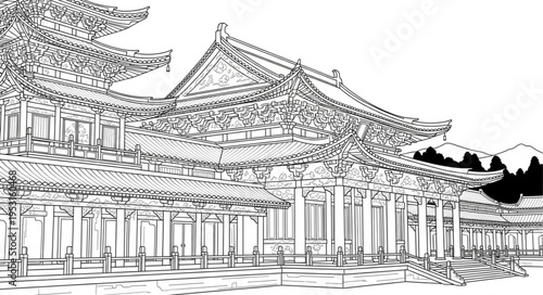 Traditional Asian Temple Architecture Design.