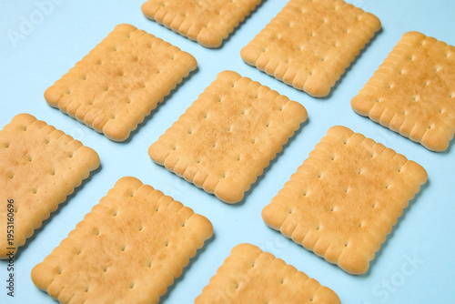 Tasty sweet cookies on blue...
