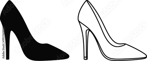 High Heel Silhouette and Line Art Vector Set Vector