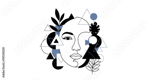 Woman Face with Geometric Shapes Design.