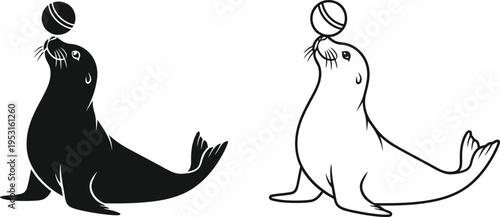 Cute Seal Playing With Ball Vector Illustration Vector