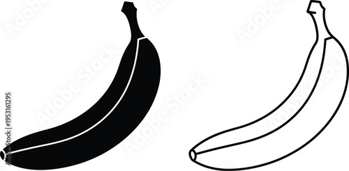 Banana Silhouette and Outline Vector Icon Set Vector