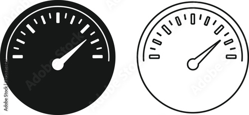 Speedometer Gauge Icon Set Black White Illustration Vector
