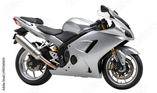  silver Suzuki Hayabusa hyperbike perfectly isolated on a pure white background studio lighting ultra sharp focus high resolution detailed bodywork chrome accents and wheels clean cutout style.