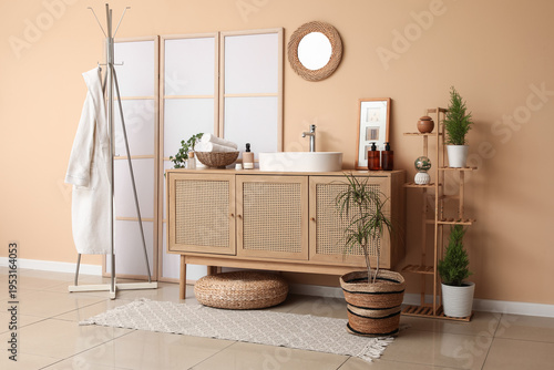 Interior of bathroom with f...