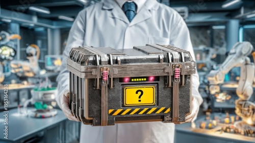 Sealed Mystery Capsule with Holographic Locks in Modern Laboratory