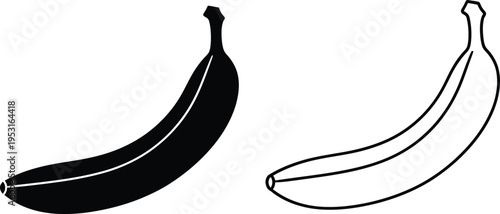 Banana Silhouette and Outline Vector Icon Set Vector