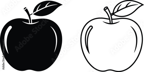 Apple Fruit Icon Set Black And White Vector Design Vector