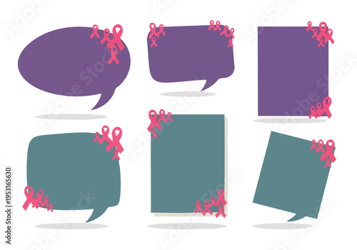 Breast Cancer Awareness Speech Bubbles. Pink Ribbons. Support Message.