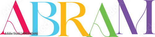 Abram name text in colorful letters on transparent background, typography design