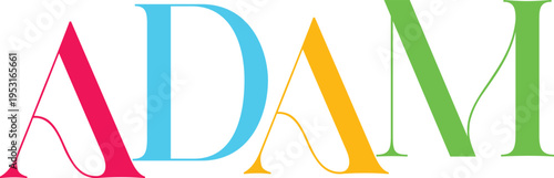 Adam name text in colorful letters on transparent background, typography design