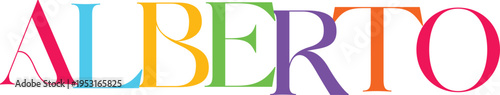 Colorful name alberto in large serif font, each letter distinct color, transparent background