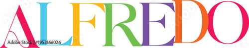 Alfredo name text in multicolored serif letters for creative projects