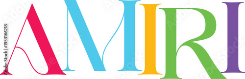 Amiri name graphic with vibrant multicolored serif letters on grid style