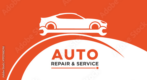 Automotive Repair and Service Logo with Car and Wrench Icon.