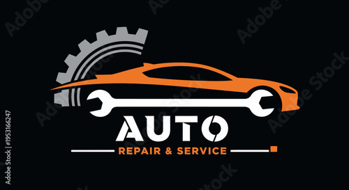 Automotive Repair and Service Logo with Car and Wrench Design.