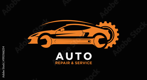 Automotive Repair Service Logo with Car and Tools.