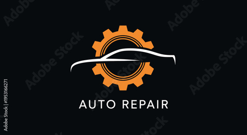 Automotive Repair Service Logo with Car Silhouette and Gear.