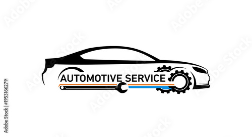Automotive Service Logo with Car Silhouette and Tools.