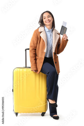 Female tourist with passpor...