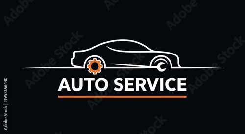 Modern Auto Service Logo with Car Silhouette and Gear.